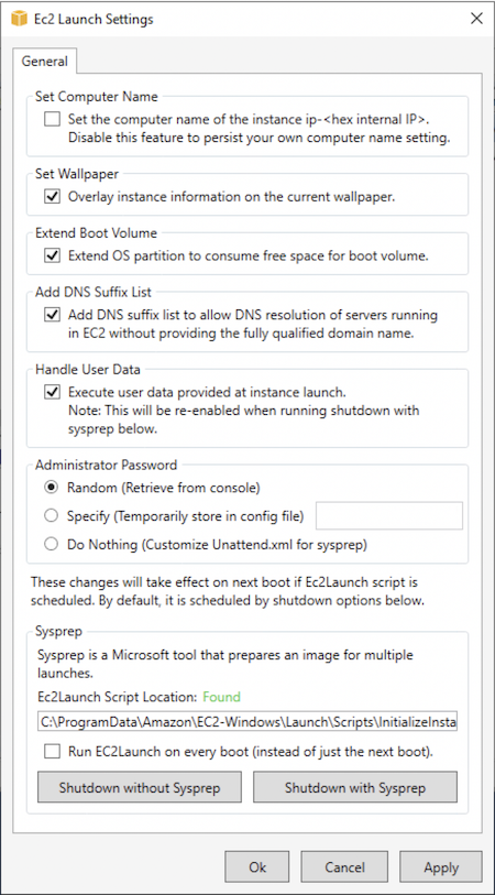 EC2 Launch Settings application