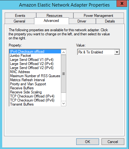 Example: ENA adapter property shown in the Windows Device Manager.