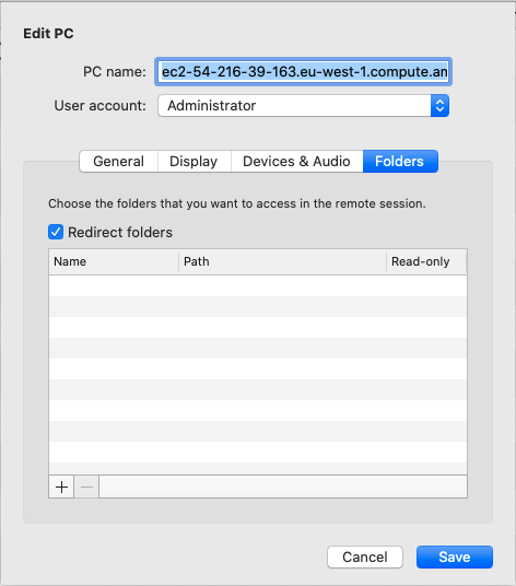 Microsoft Remote Desktop Edit PC window.