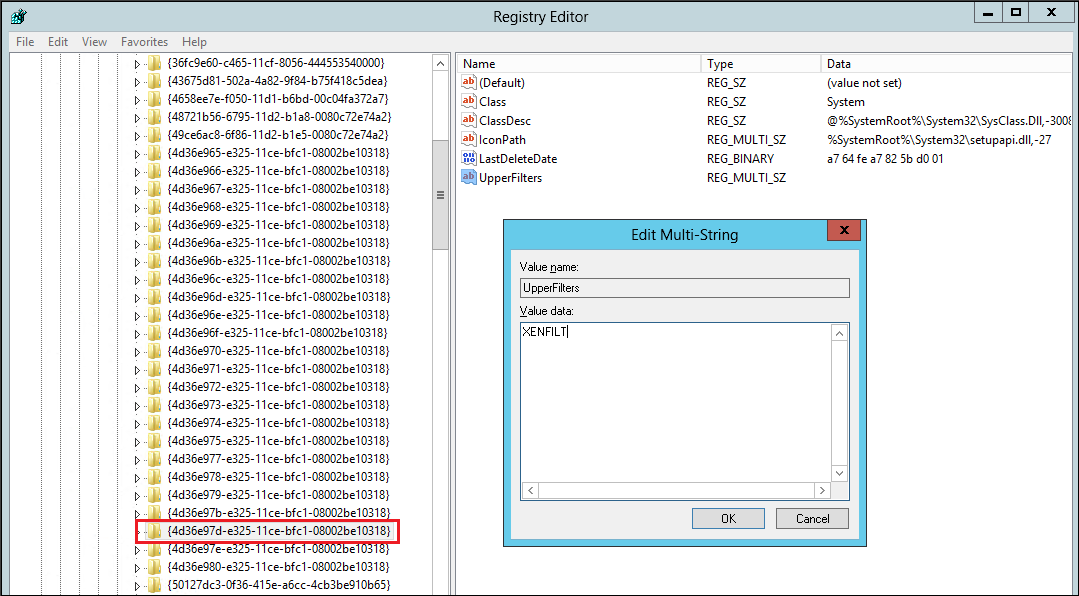 Registry key for affected volume.