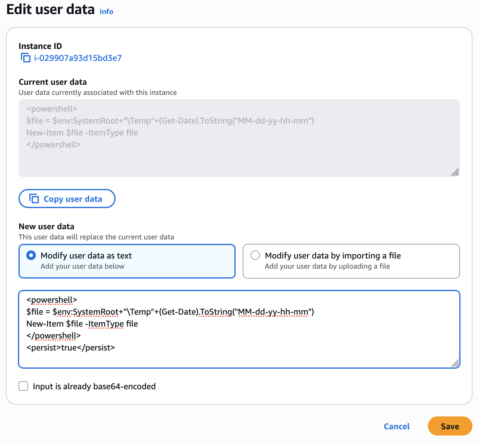 Edit User Data dialog box.