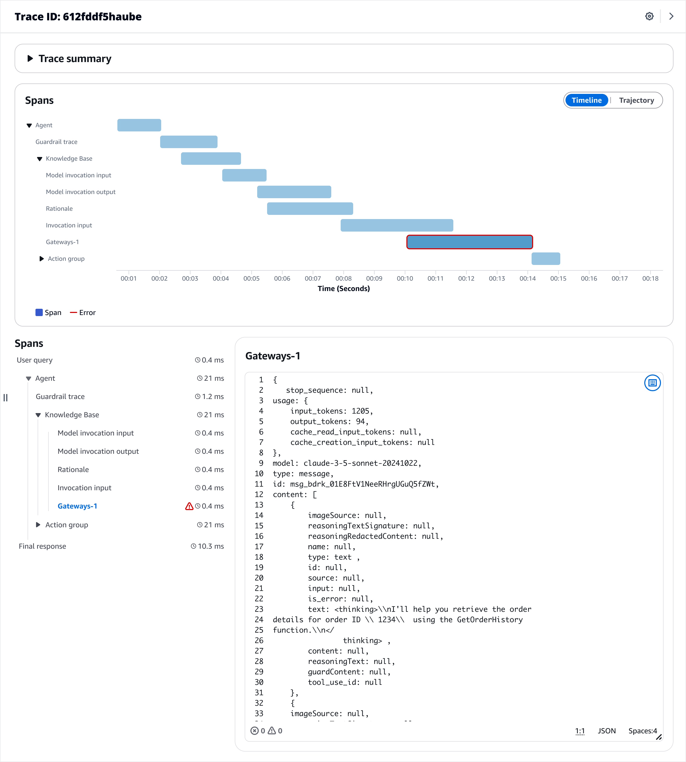 Trace summary view.