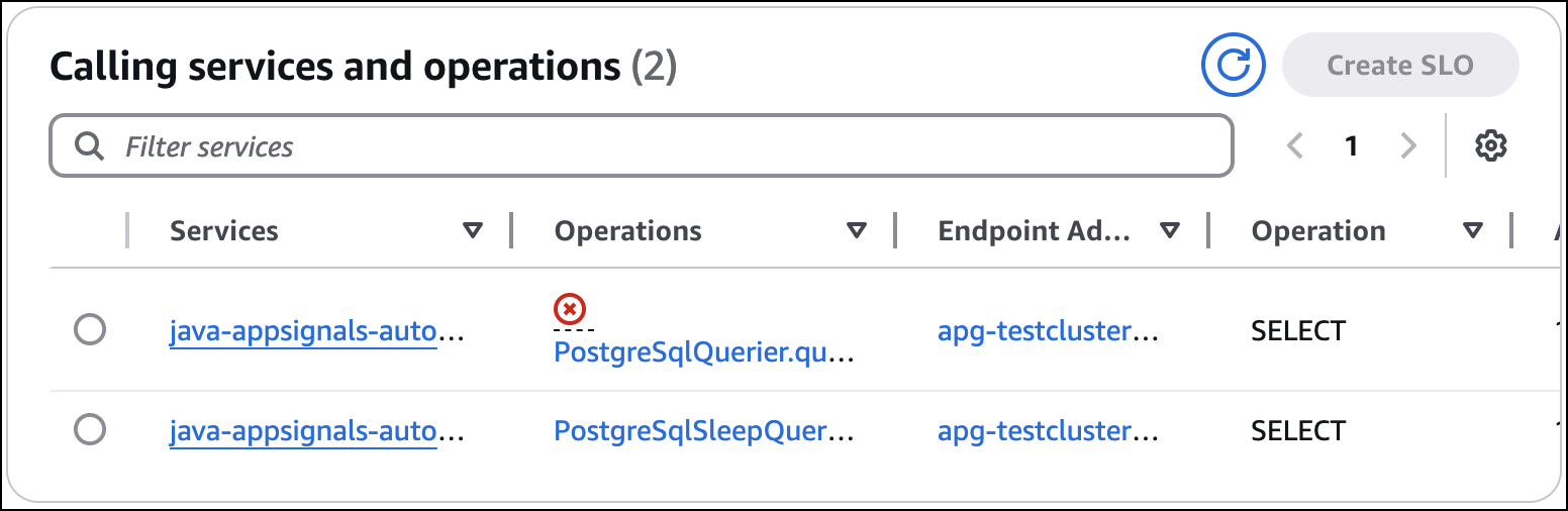 Calling services tab