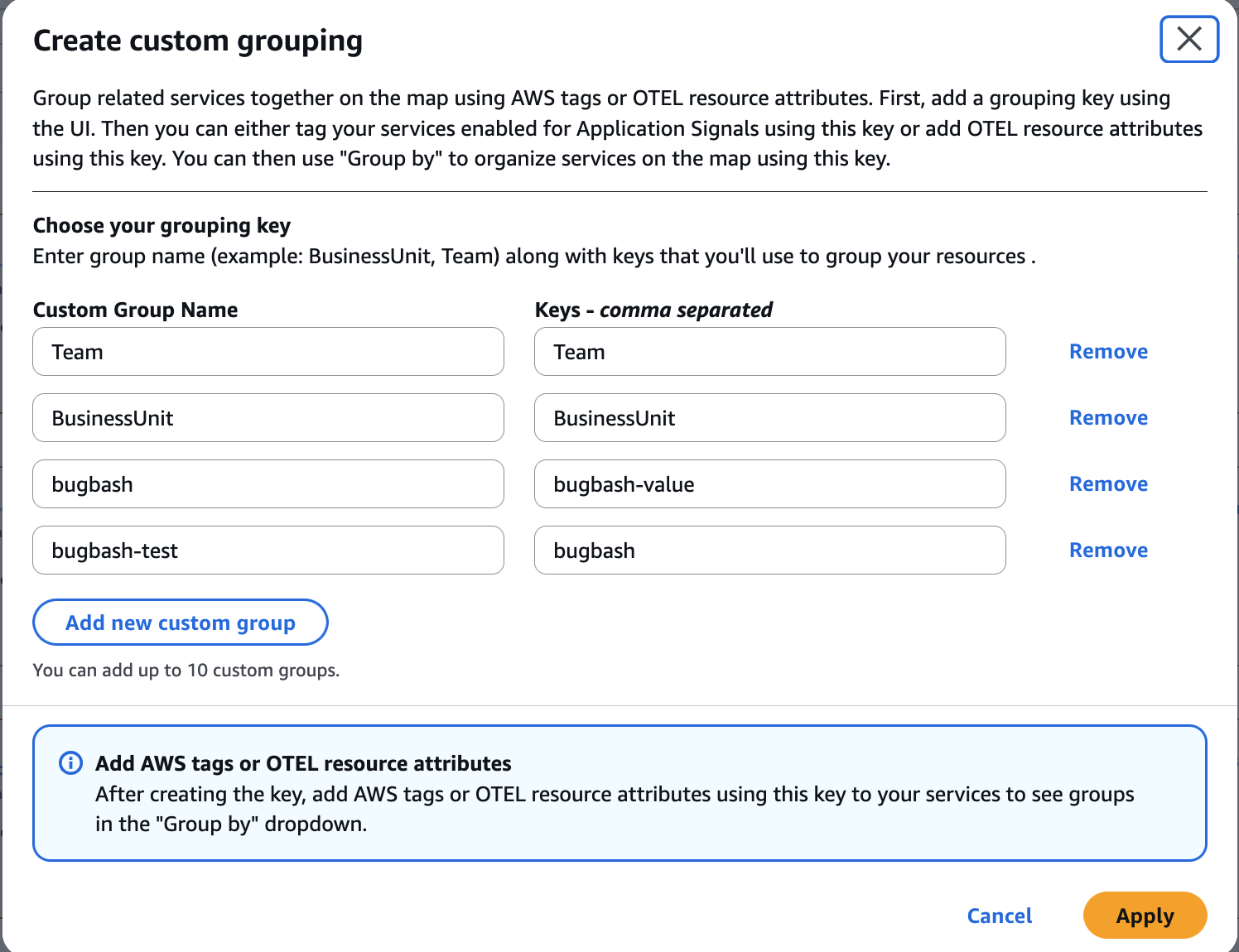 Create custom grouping panel