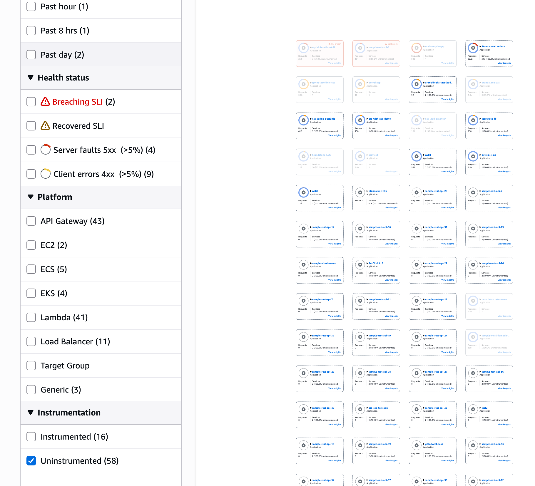 CloudWatch application map instrumentation filter