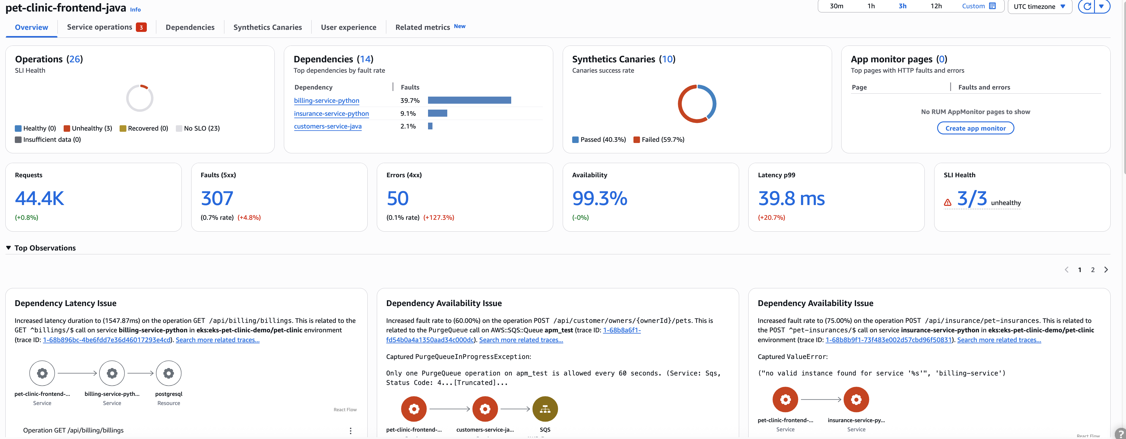 CloudWatch service overview with audit findings.