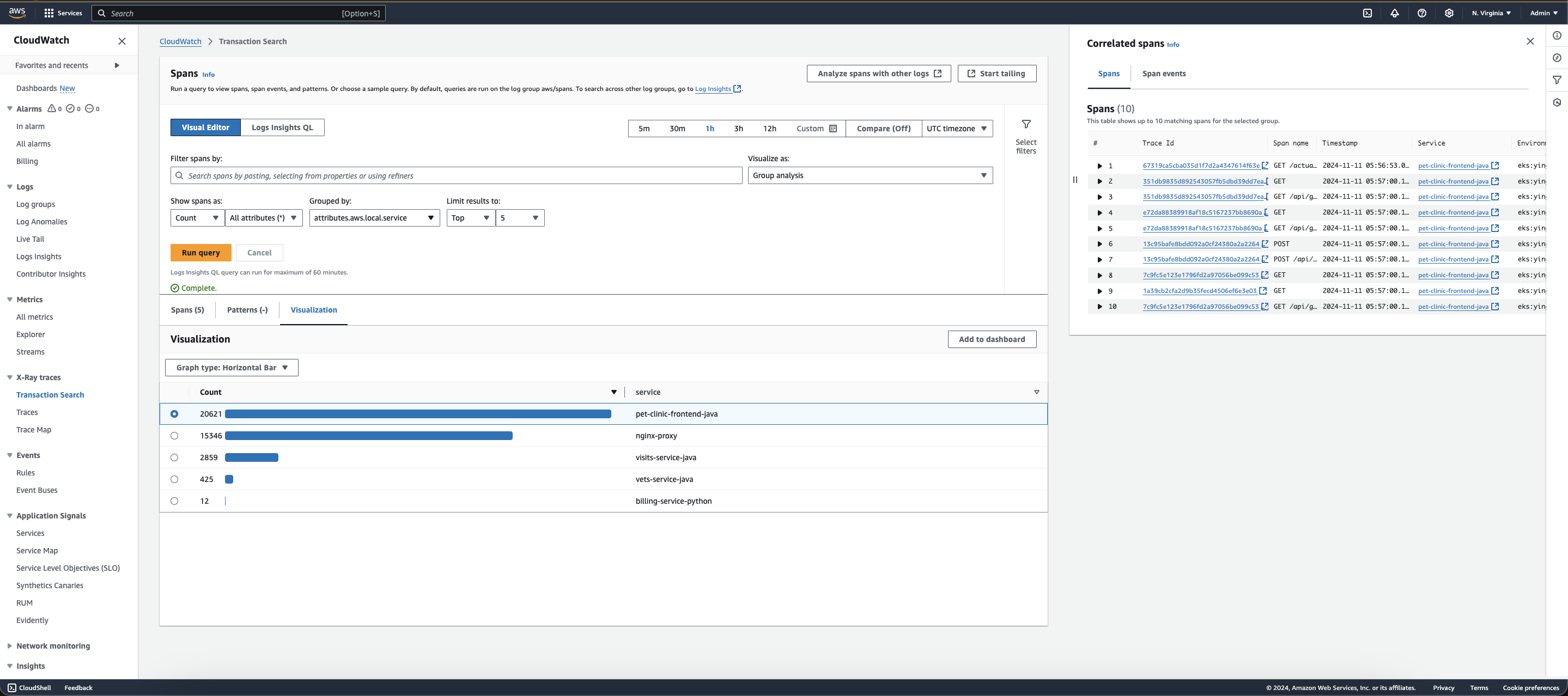 View of the visual editor for spans