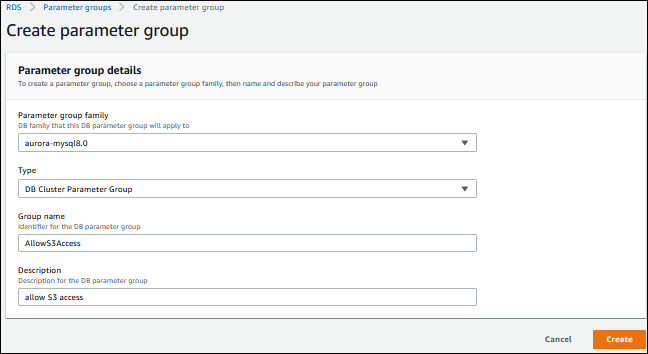 Create a DB cluster parameter group