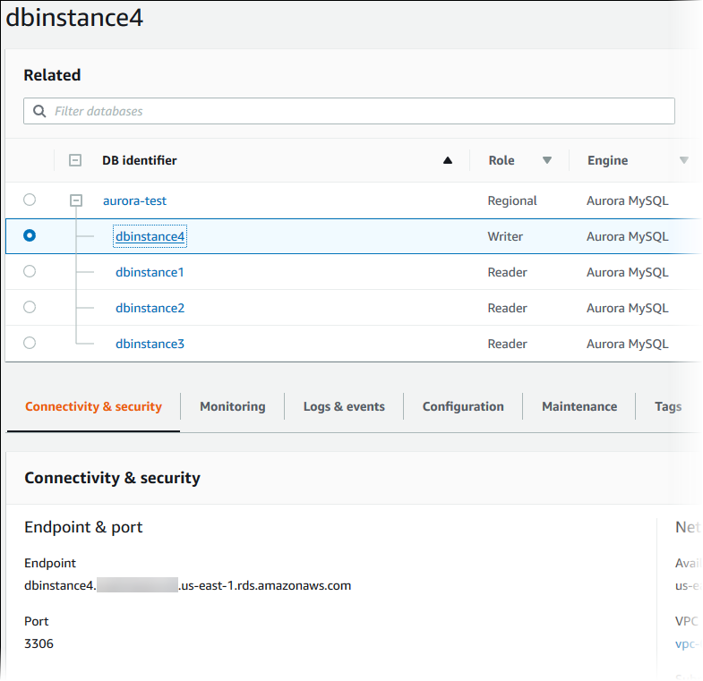 Amazon Aurora DB instance View