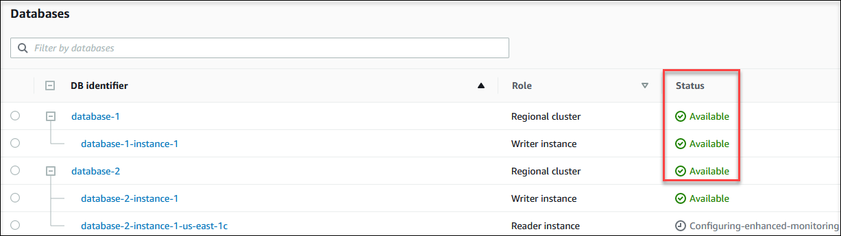 View the status of a DB instance