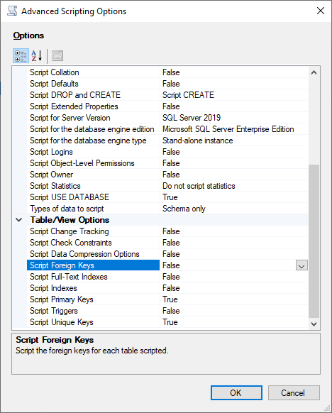 Using SSMS Generate script wizard to set the advance options.