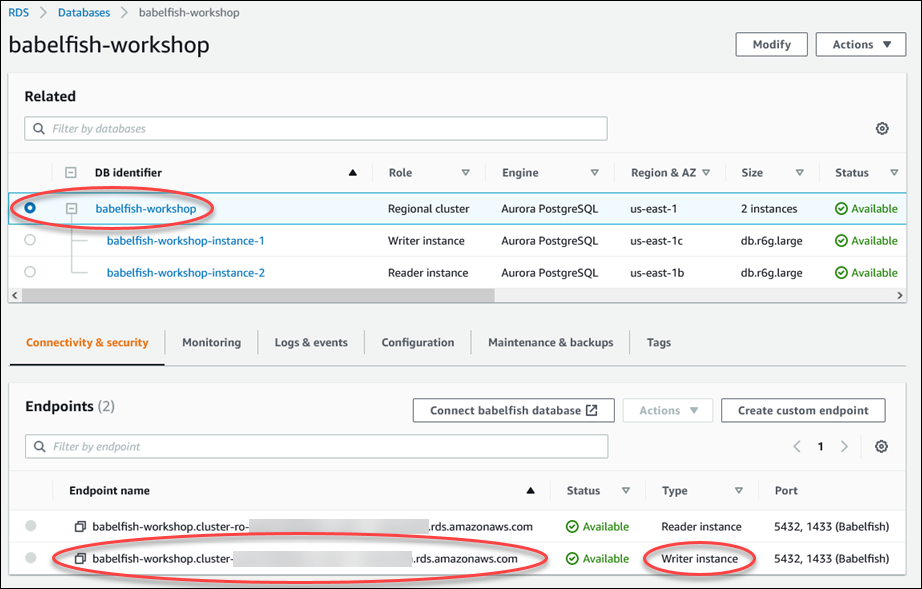 Finding a Babelfish endpoint and port.