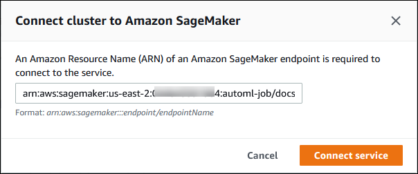 Image showing the Amazon Resource Name (ARN) for SageMaker AI endpoint entered during the configuration process.