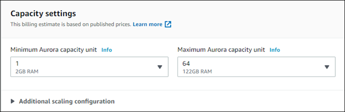 To create a Serverless clone from an Aurora DB cluster, specify the capacity.