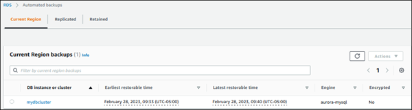 Automated backups configuration panel showing retention period settings and backup window options.