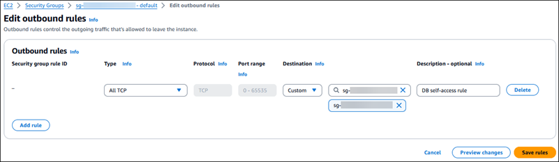 Add outbound rule for the source database.