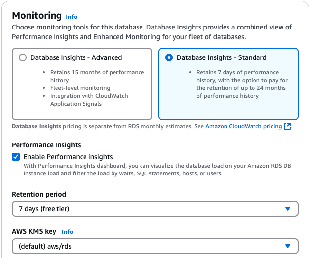 Turn on Performance Insights during DB cluster creation with console.