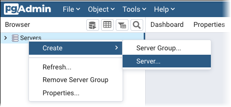 Adding the server on pgAdmin.