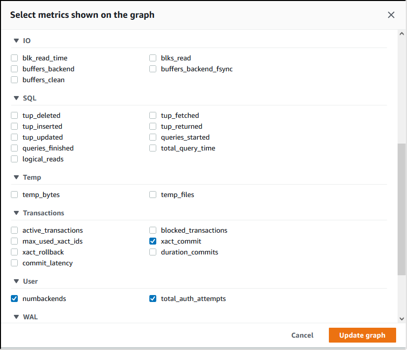 Image of accessing Performance Insights from within the RDS console and selected Aurora PostgreSQL DB cluster.