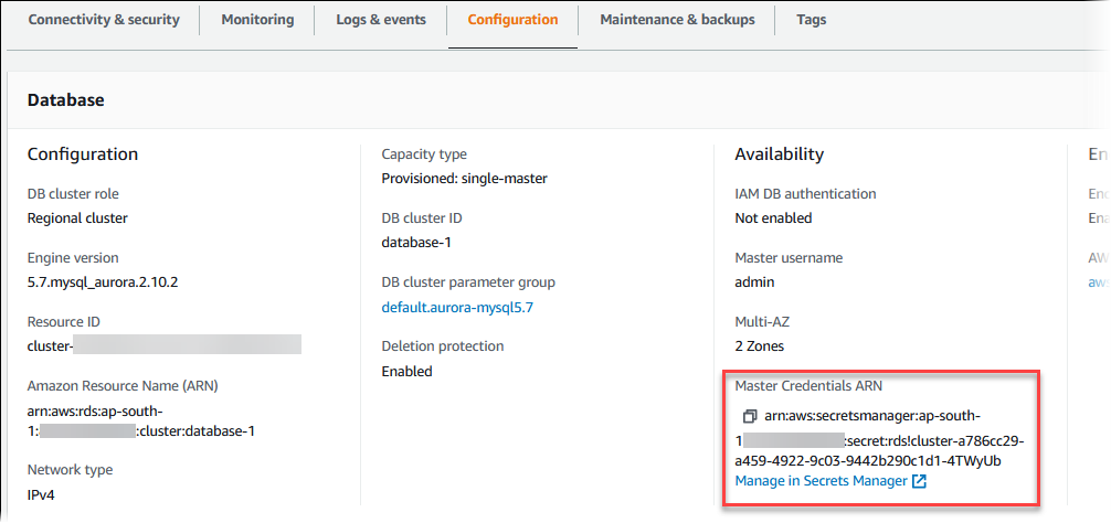 View the details about a secret managed by Aurora in Secrets Manager