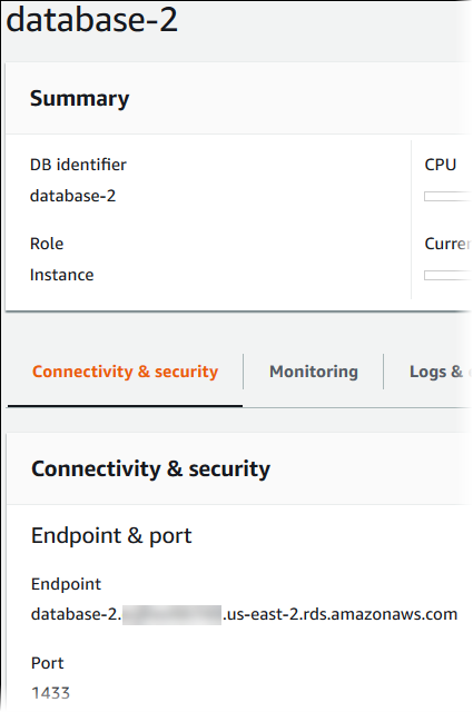 Locate DB instance endpoint and port