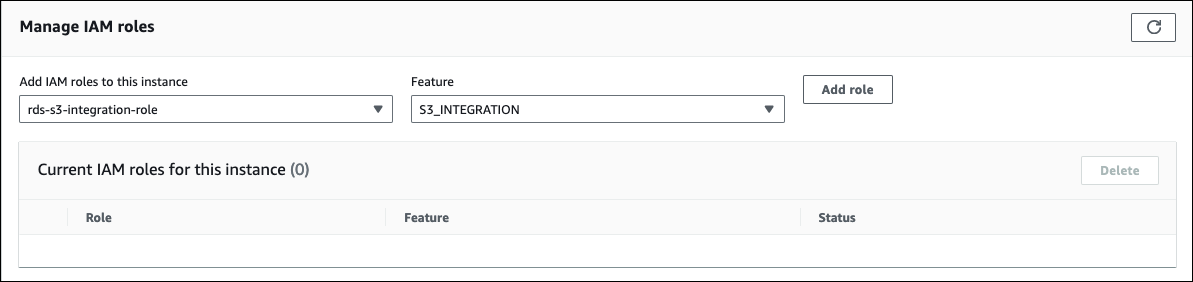 The S3_INTEGRATION feature added to the IAM role for a DB instance.