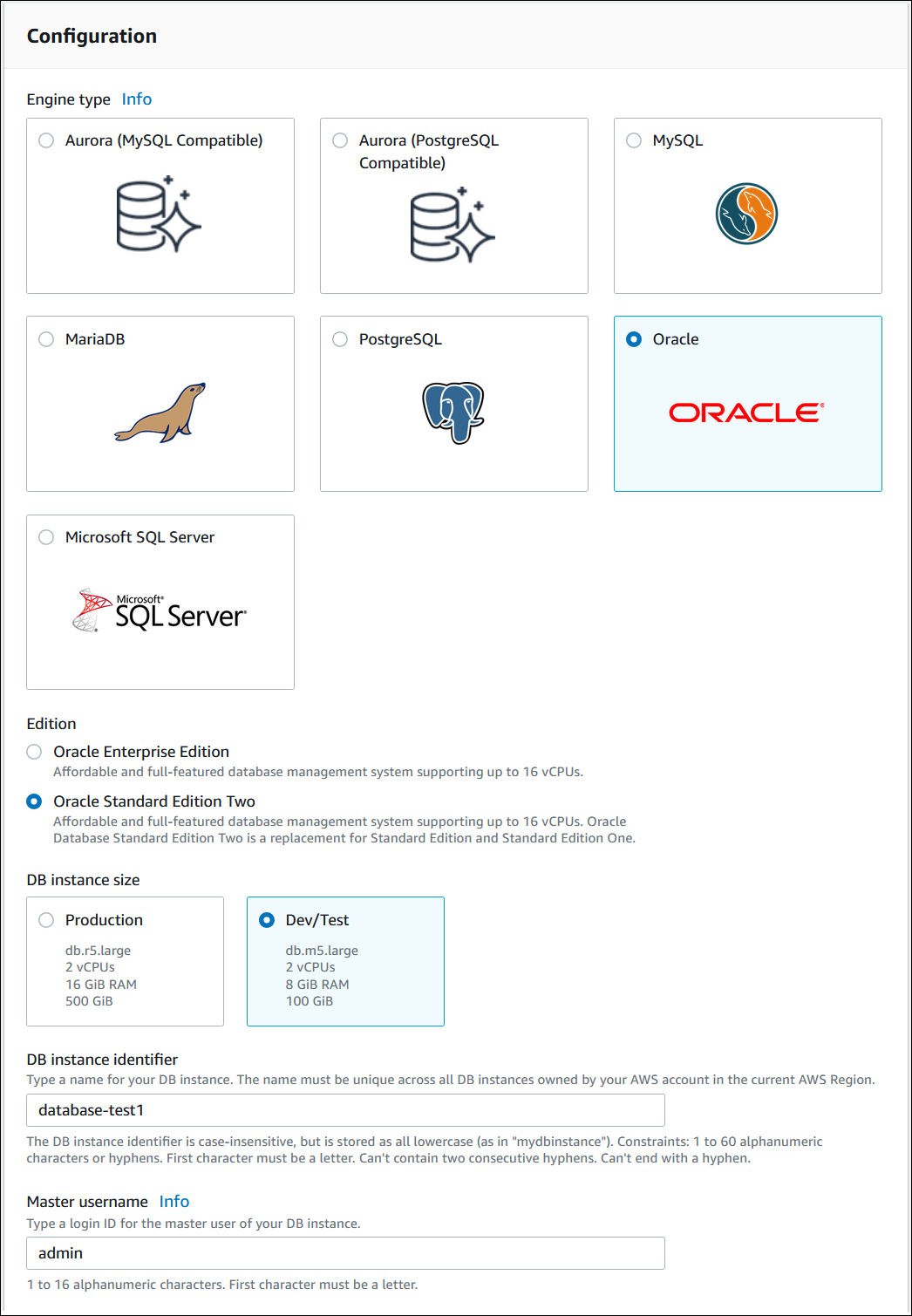 Create database page.