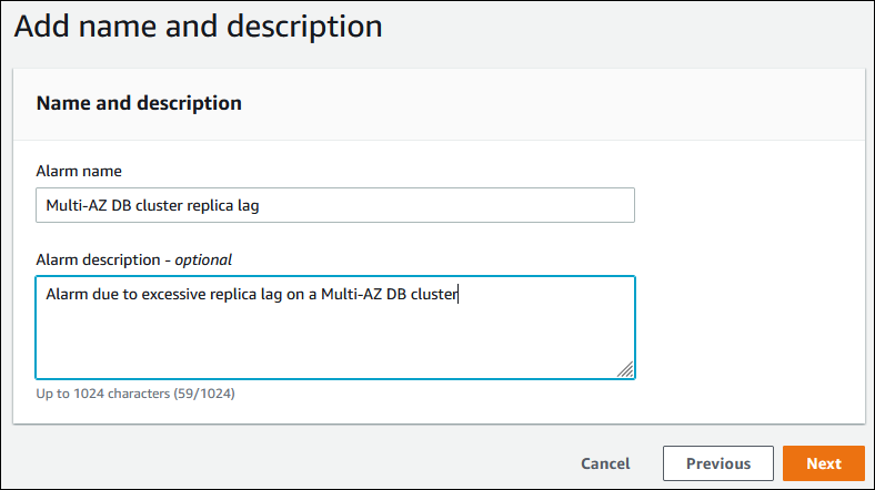 The Add name and description page