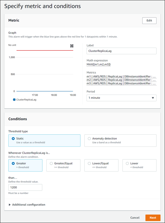 The Specify metric and conditions page