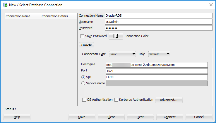 Creating a new connection in Oracle SQL Developer