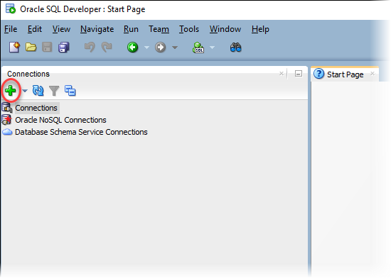Oracle SQL Developer with add icon highlighted