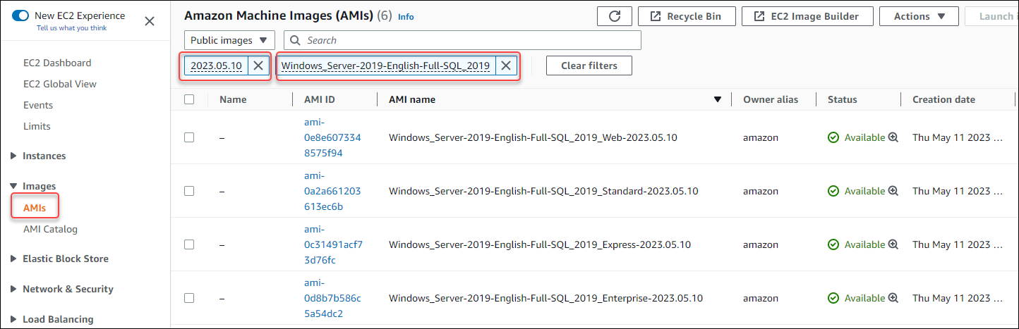 Supported AMIs using SQL Server 2019 CU20.