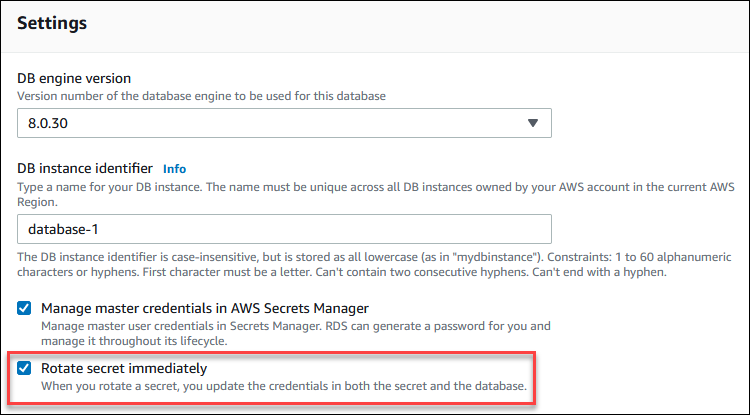 Rotate a master user password secret immediately
