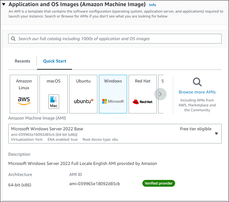 Choose an Amazon Machine Image.