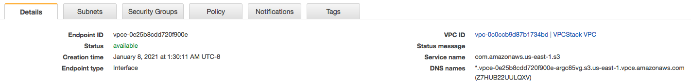 The Details tab in the VPC console.