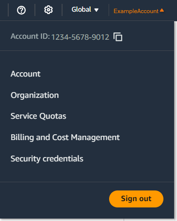 Security credentials in the navigation menu