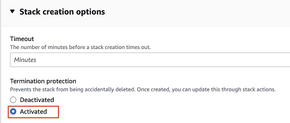 Create stack activate termination protection example
