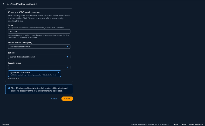 Image showing a CloudShell environment with the fields you have to specify.