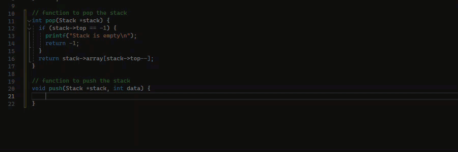 An example of the block completion feature using C