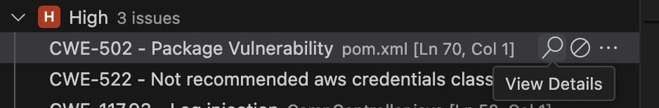 The magnifying glass icon for a code issue in Visual Studio Code, used to explain a code issue.