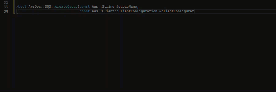An example of the full function completion feature using C.