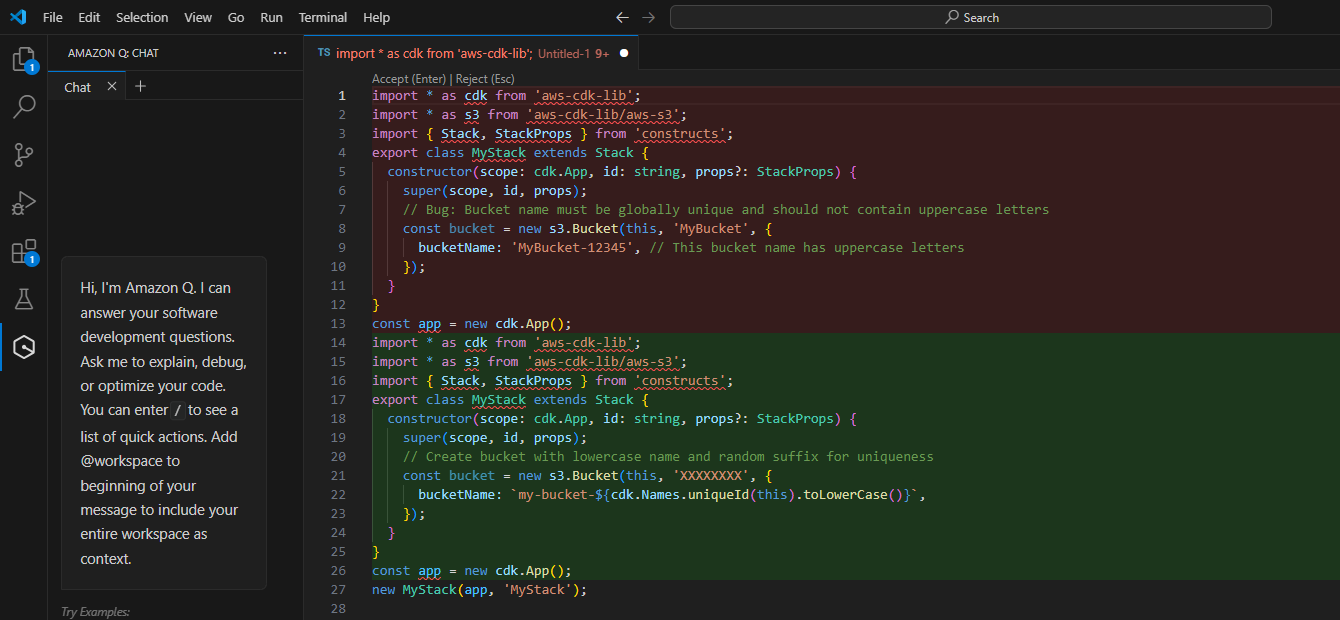 The inline chat diff.