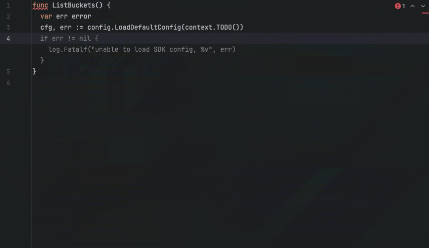 An example of the line-by-line completion feature.