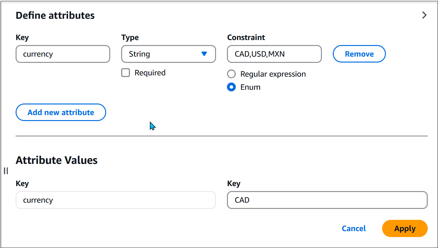 Example of flag attributes for an AWS AppConfig feature flag