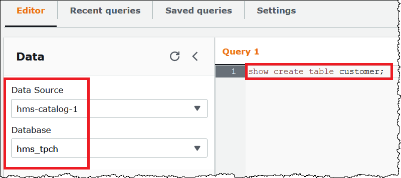 A DDL statement using the default catalog.