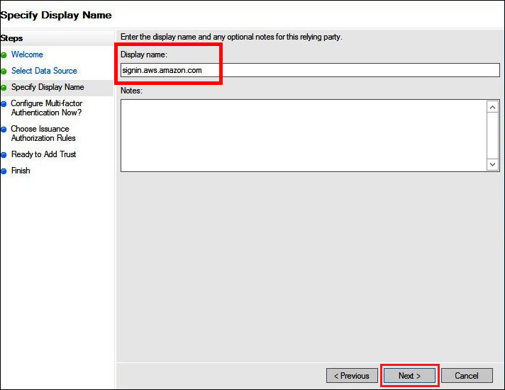 Enter a display name for the relying party.