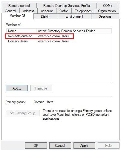 AD group added to user properties.