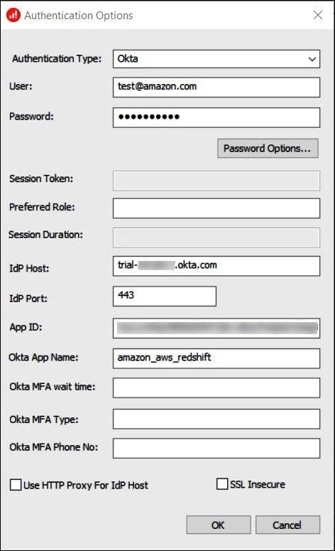 Enter the authentication options.