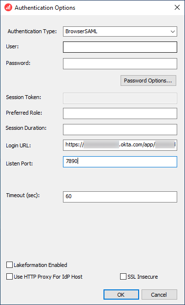 Enter authentication options.