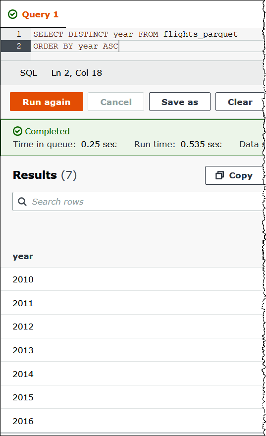 Querying a column that uses partition projection.